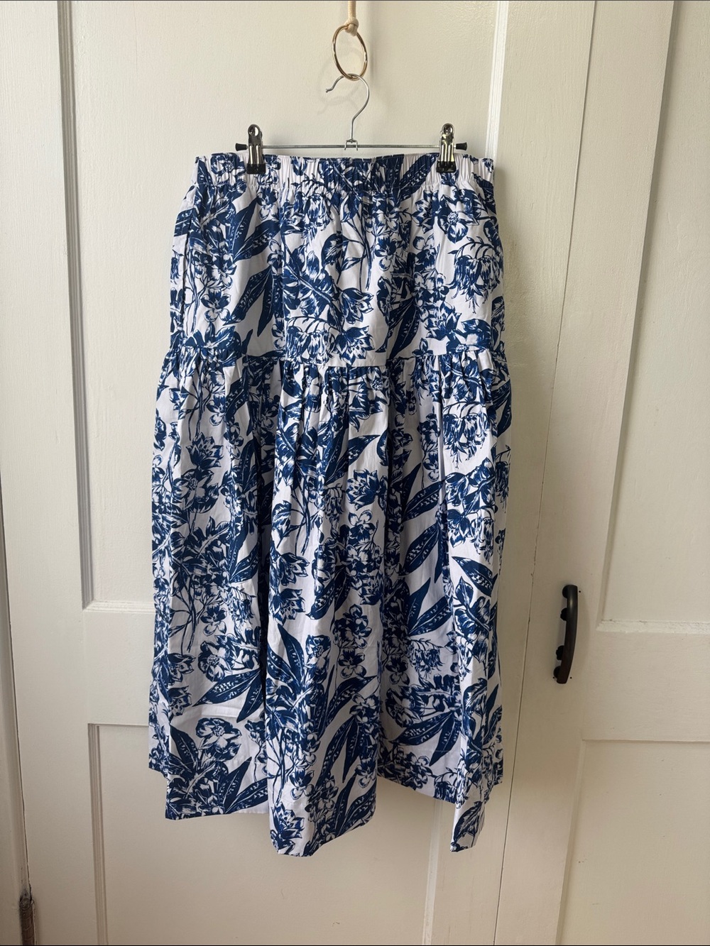 Blue & White Floral Tiered Poplin Skirt - Picture 7 of 9